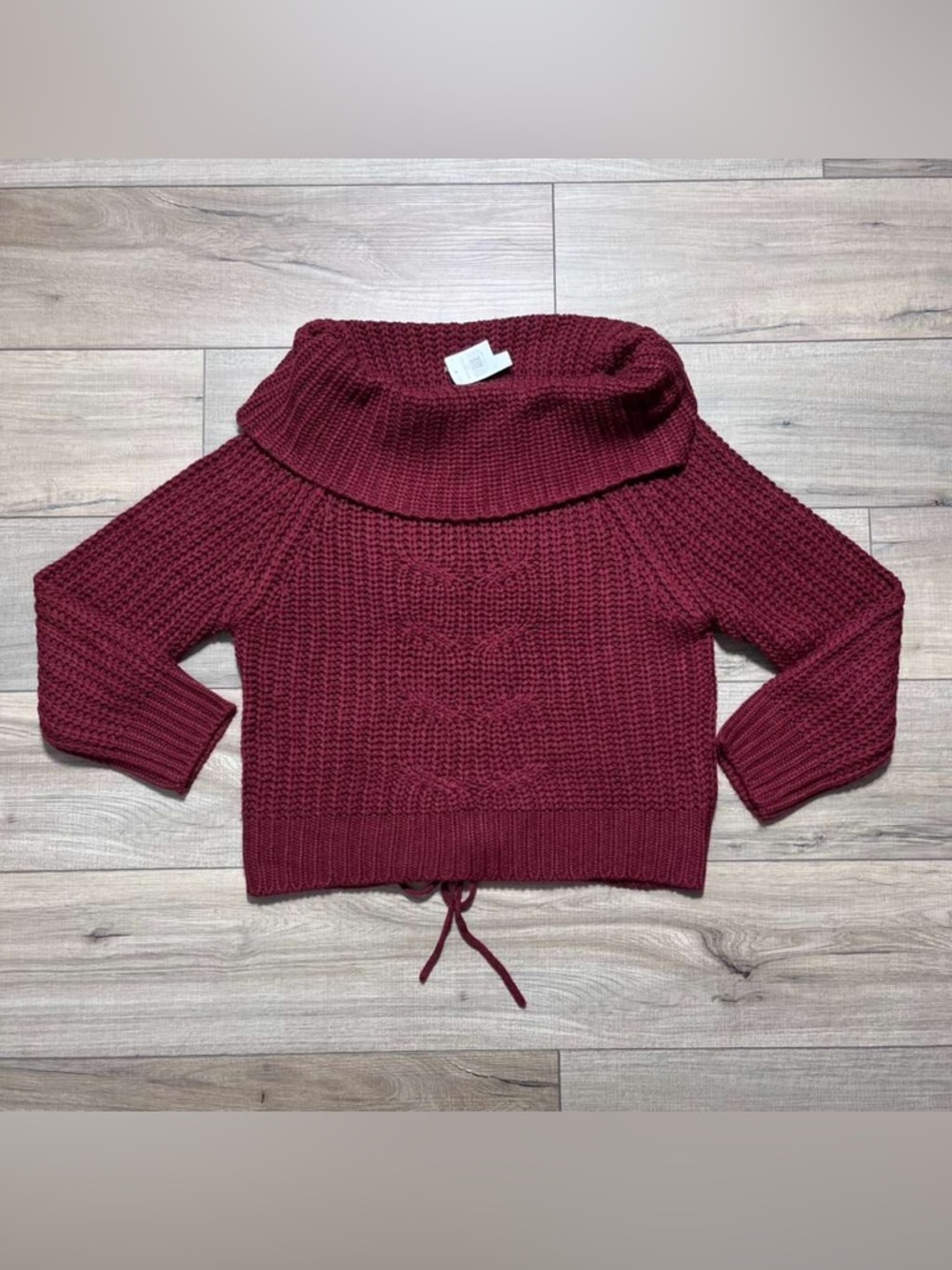 Derek Heart Womens Chunky Knit Cropped Cowl Neck Sweater Size XL Wine